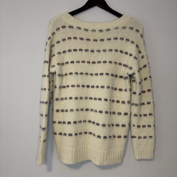 LOFT 3D Knit Sweater Women's Medium Sparkle Thread Embellished Cream - Picture 4 of 8
